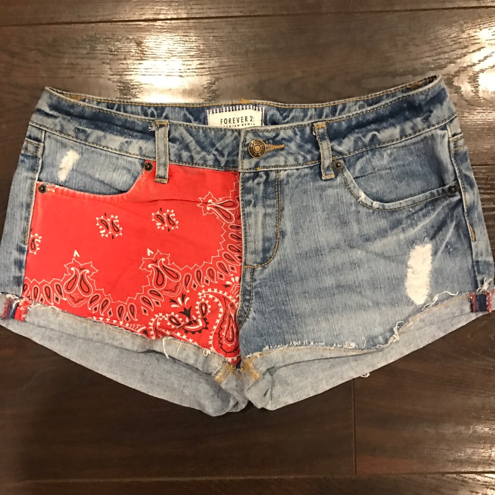 Bandana Denim Shorts